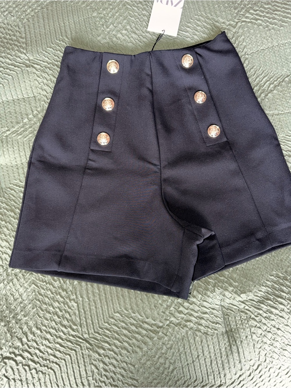 Zara Black High-Waist Button Shorts with Gold Buttons
